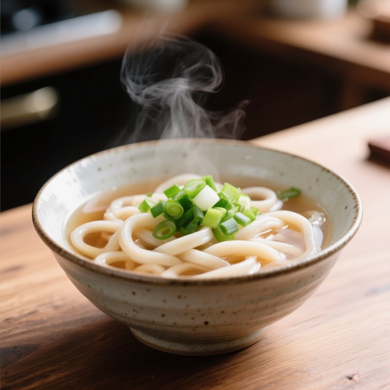 Udon Noodle Soup Thick Wheat Noodles Light Dashi Broth Garnished Green Onions