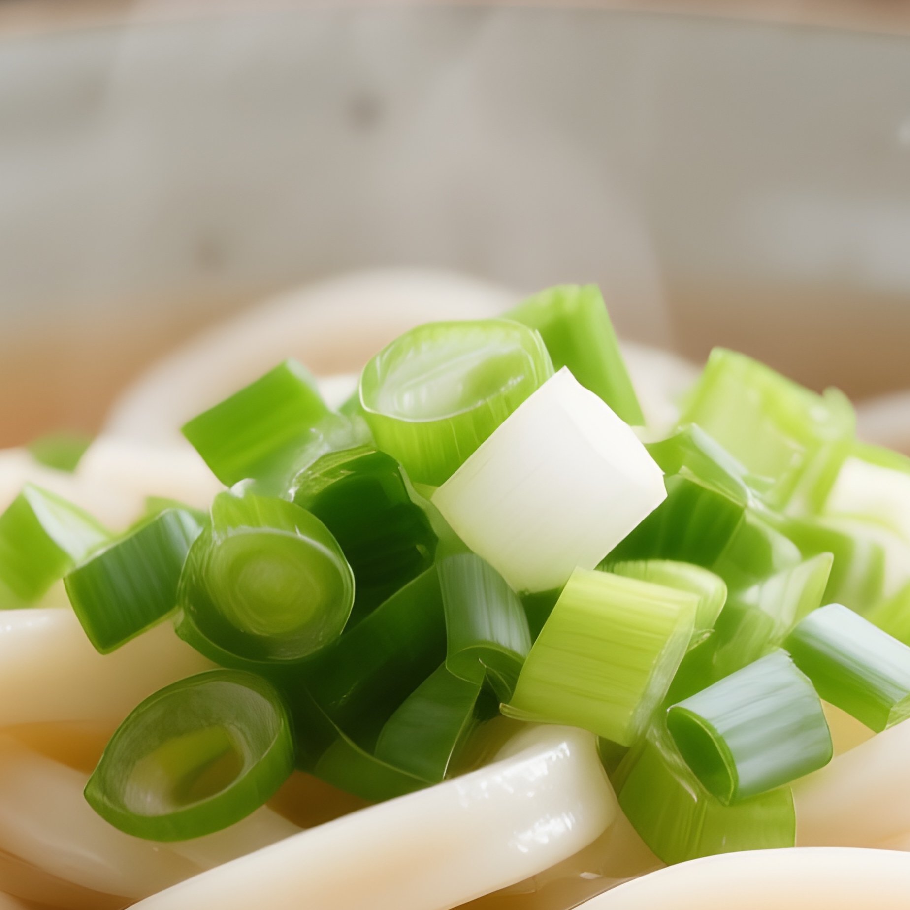 Udon Noodle Soup Thick Wheat Noodles Light Dashi Broth Garnished Green Onions - Full Resolution Quality Preview