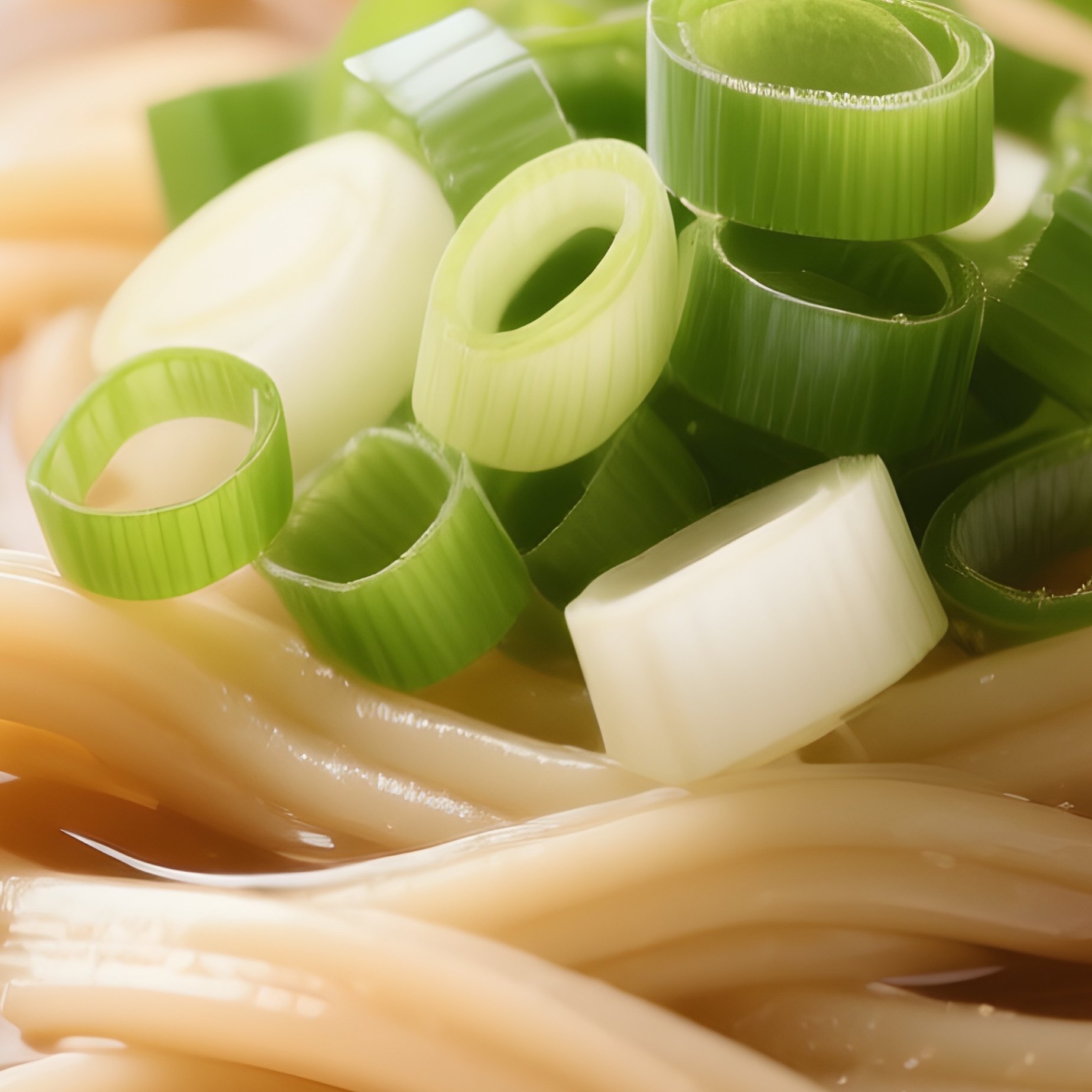 Udon Noodle Soup With Thick Wheat Noodles In Light Dashi Broth, Garnished With Green Onions - Full Resolution Quality Preview