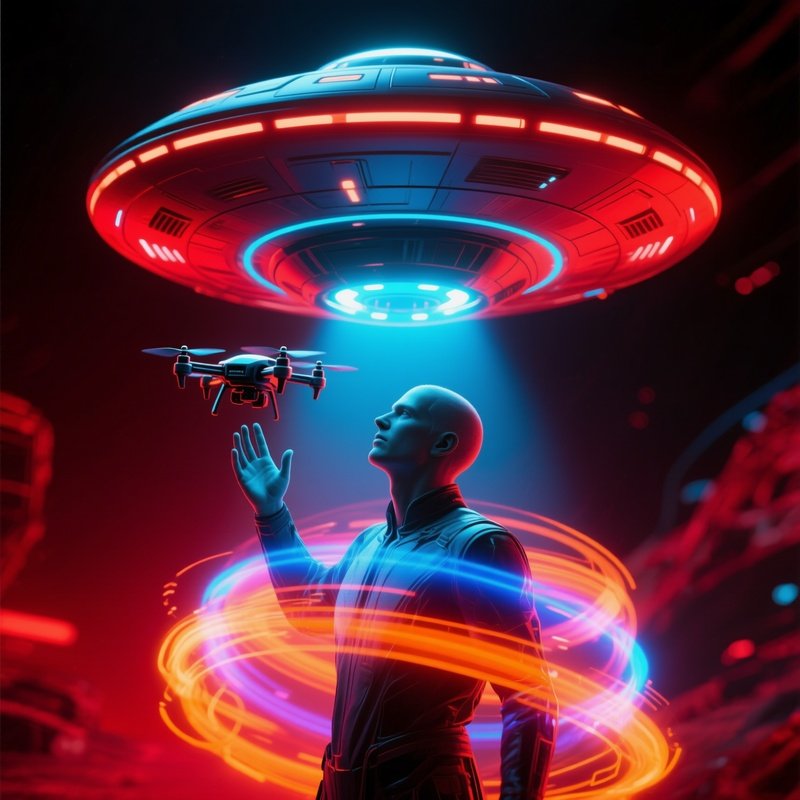 Ufo Drone Interacting With A Human Body