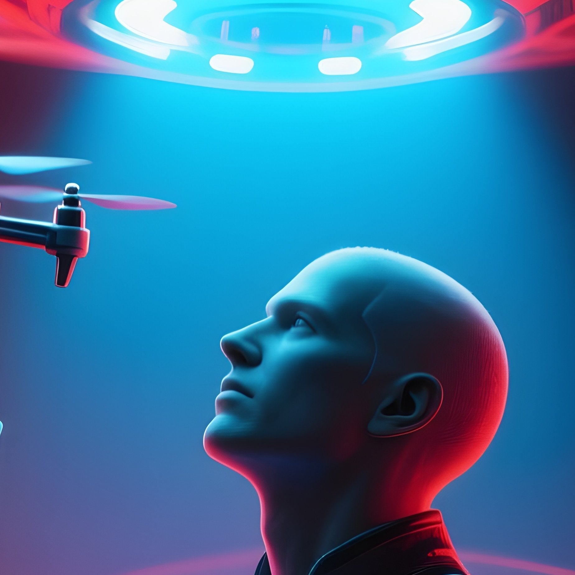 Ufo Drone Interacting With A Human Body - Full Resolution Quality Preview