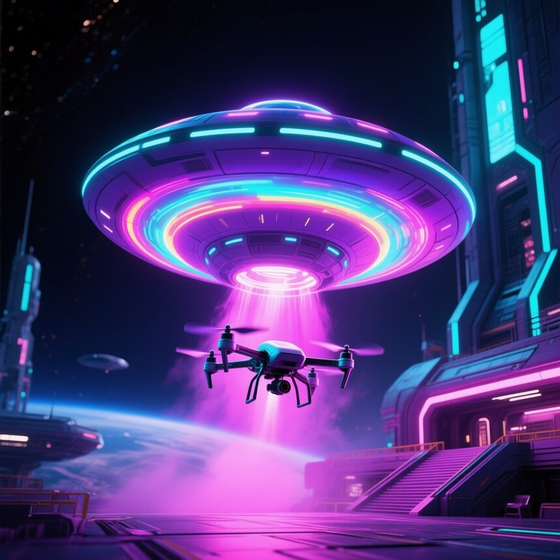 Ufo Drone Landing On A Space Station