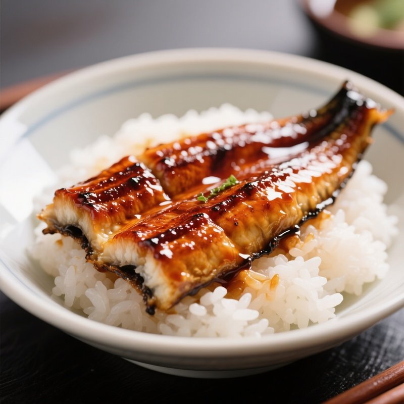 Unagi Kabayaki Grilled Eel Glazed With Sweet Soy Sauce, Served On Rice