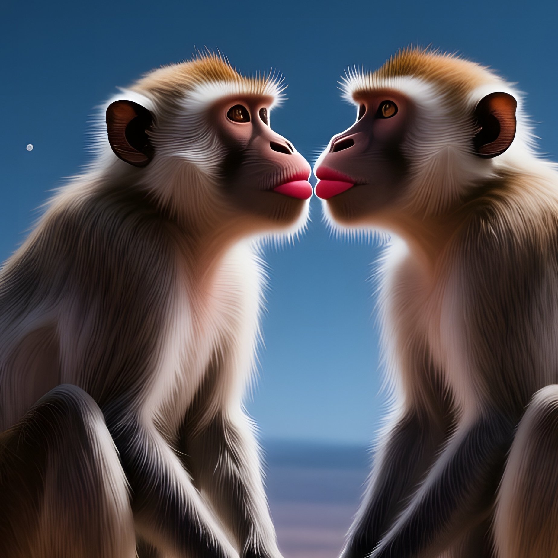 Under A Starry Desert Night, Two Macaques Sit Atop A Sandstone Arch In A Canyon, Their Lips Meeting - Full Resolution Quality Preview