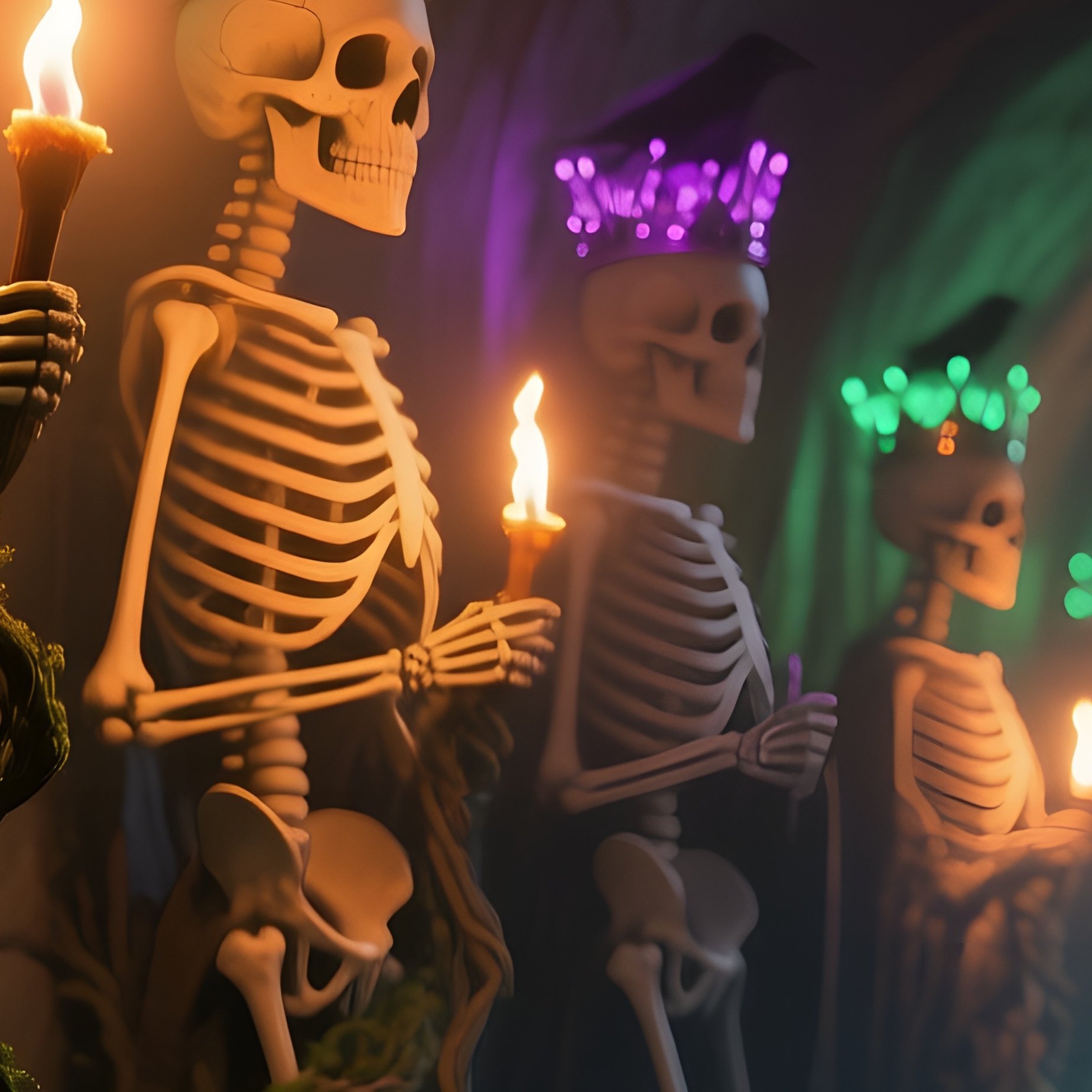 Underground Catacomb Torchlight Skeletal Statues Vines Mushrooms - Full Resolution Quality Preview