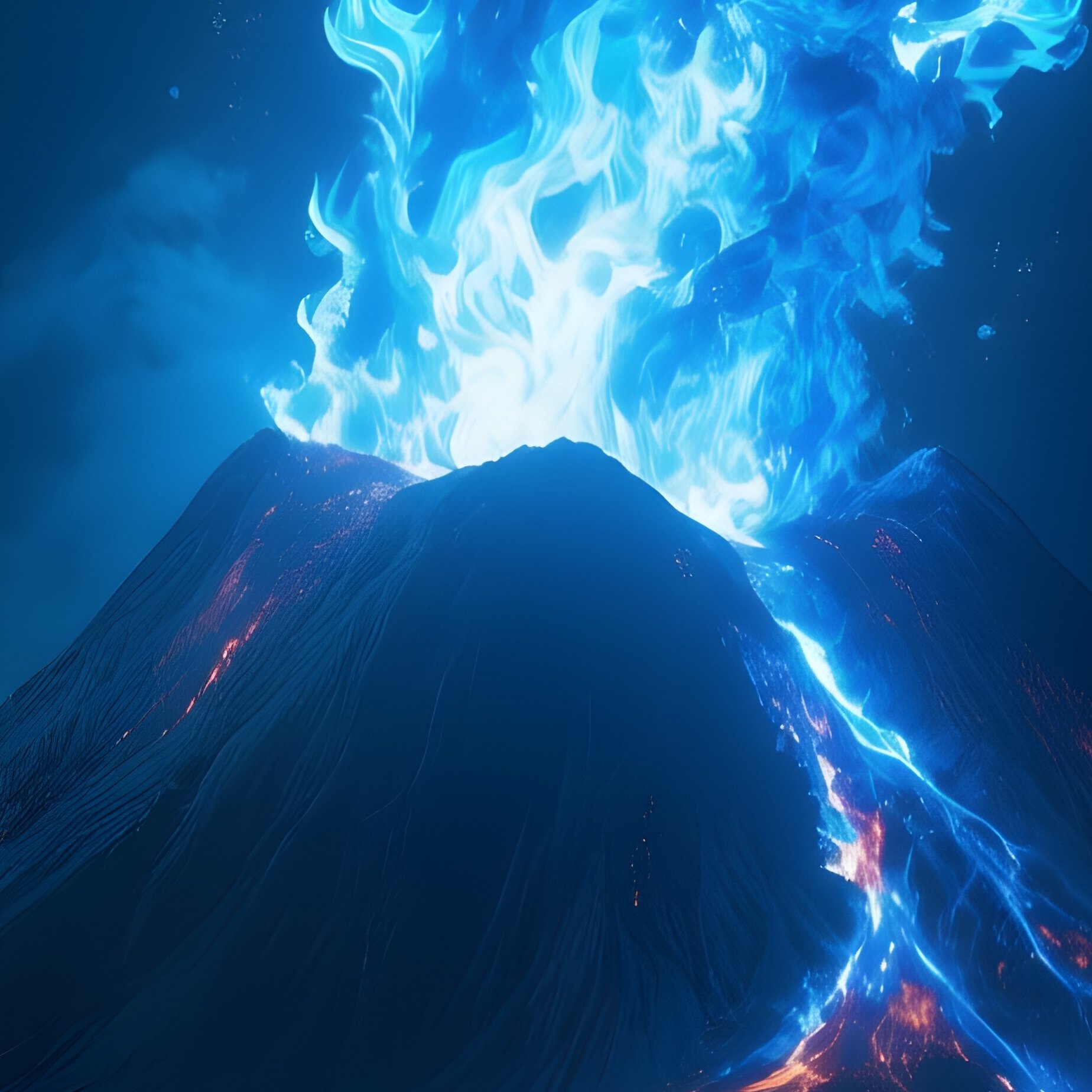 Undersea Volcano Blue Fire Dark Ocean - Full Resolution Quality Preview
