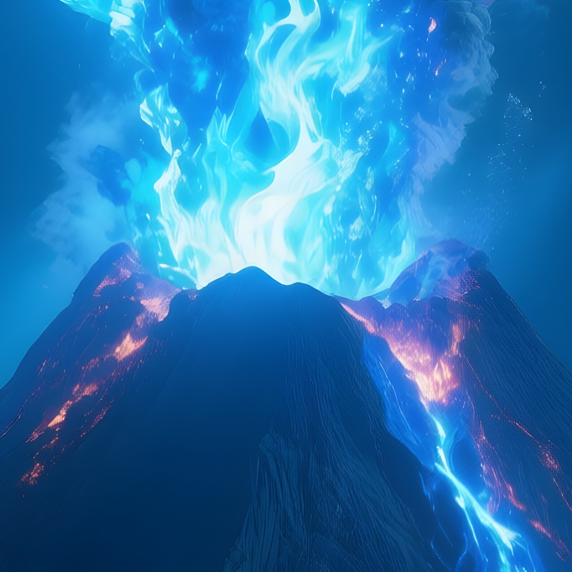 Undersea Volcano Blue Fire Dark Ocean Scifi - Full Resolution Quality Preview