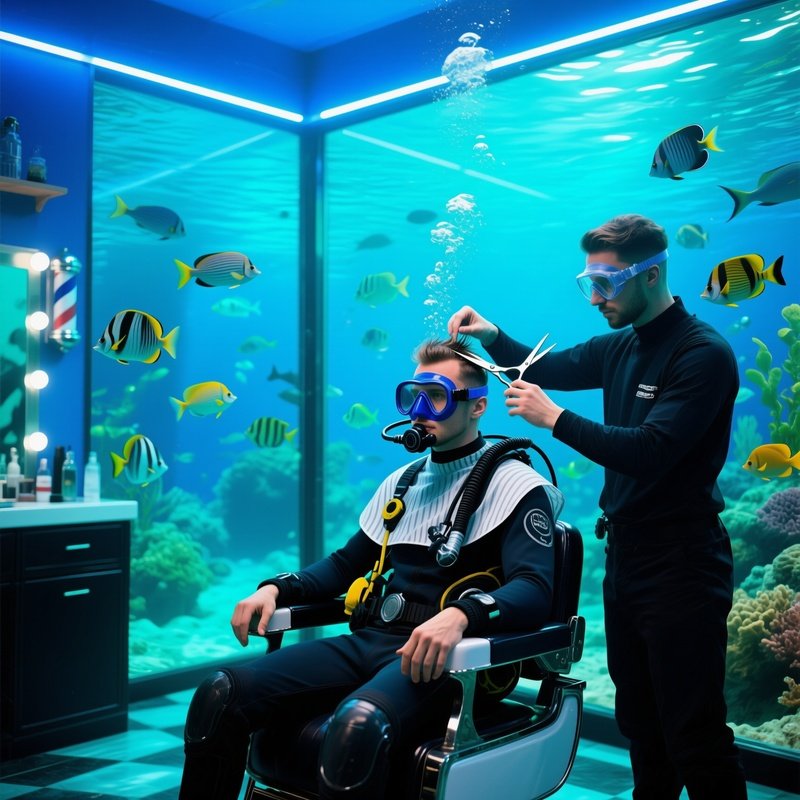 Underwater Barbershop Scuba Haircut