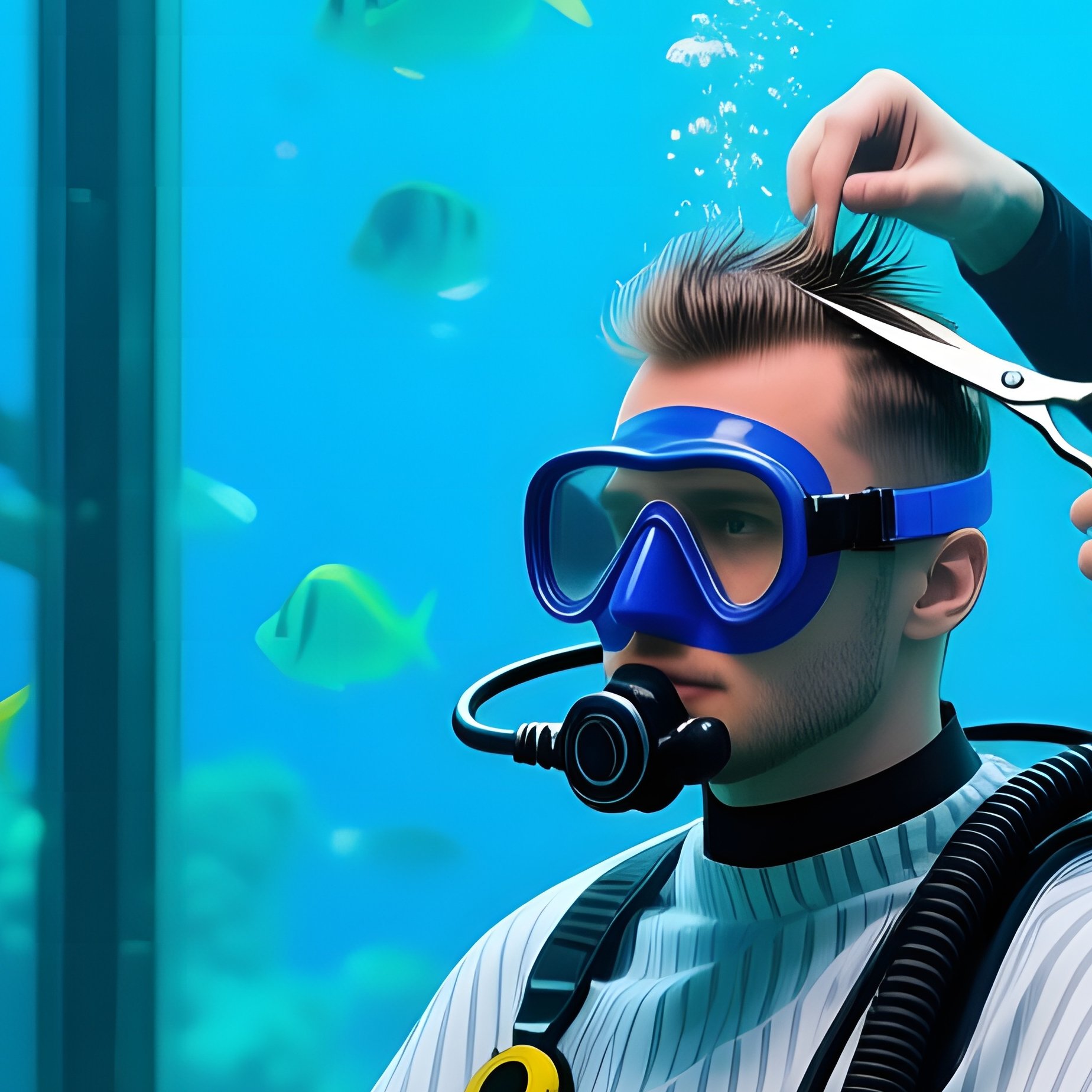 Underwater Barbershop Scuba Haircut - Full Resolution Quality Preview