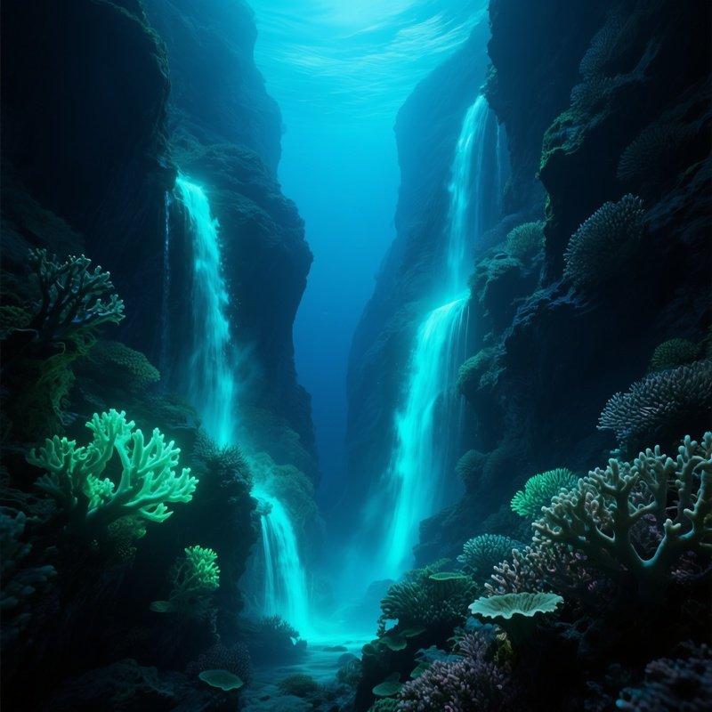 Underwater Canyon Light Waterfalls