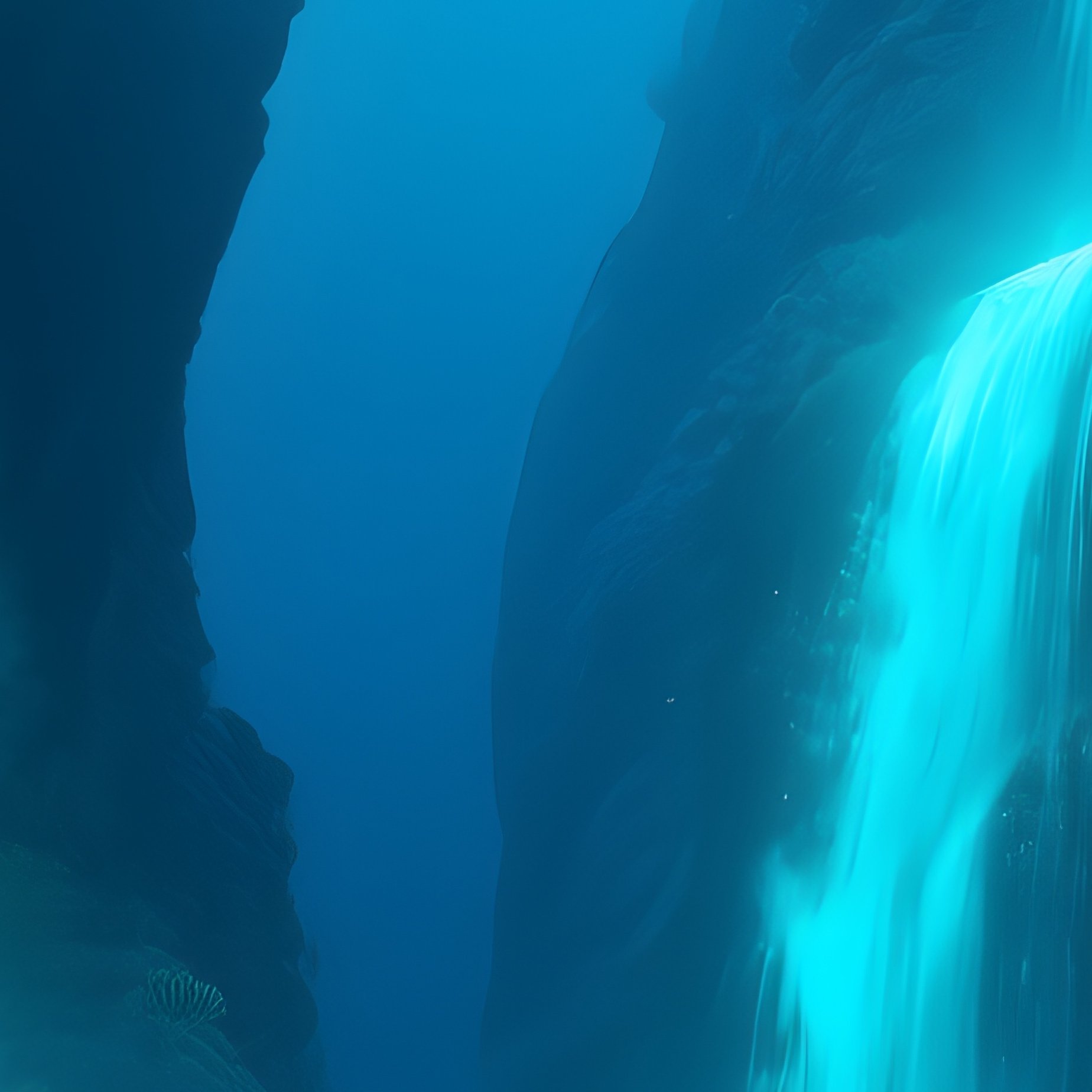 Underwater Canyon Light Waterfalls - Full Resolution Quality Preview