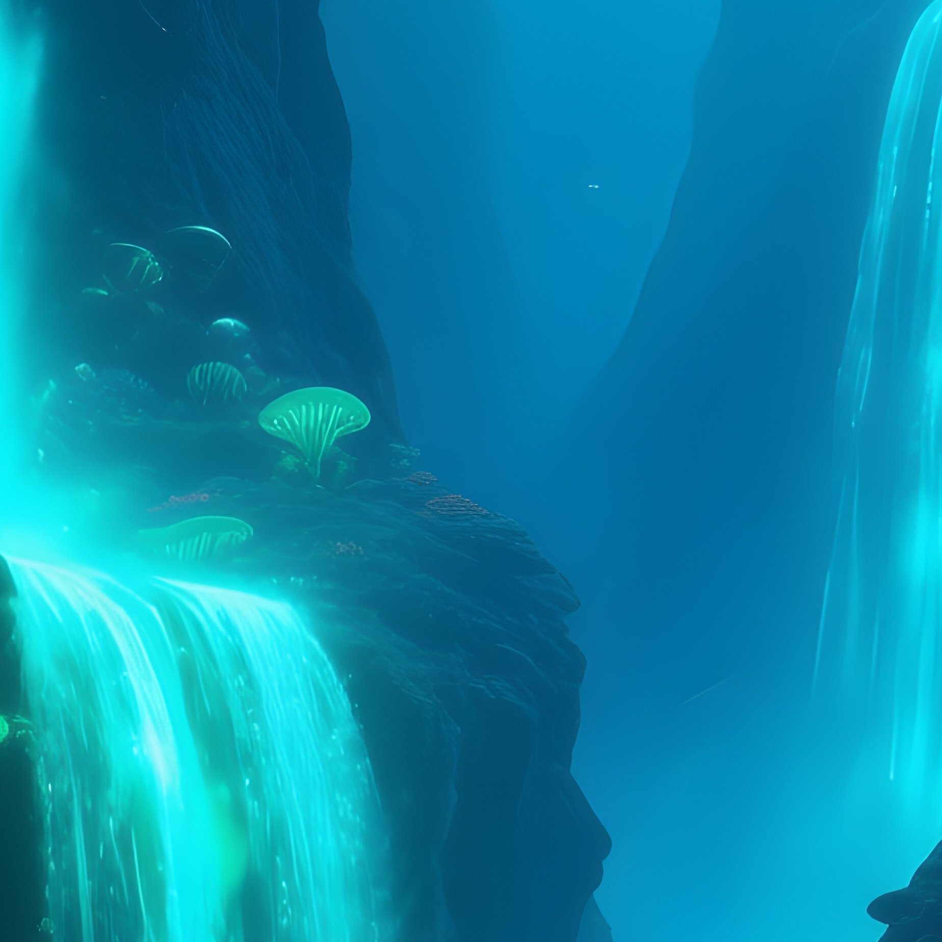 Underwater Canyon Light Waterfalls Science Fiction - Full Resolution Quality Preview