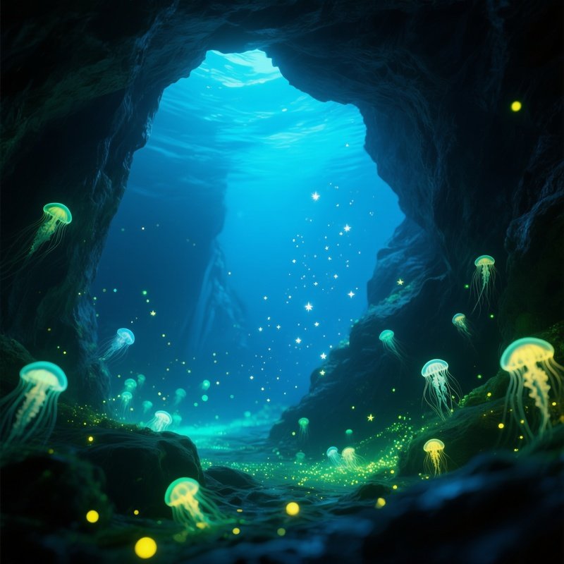 Underwater Cave Glowing Plankton Stars