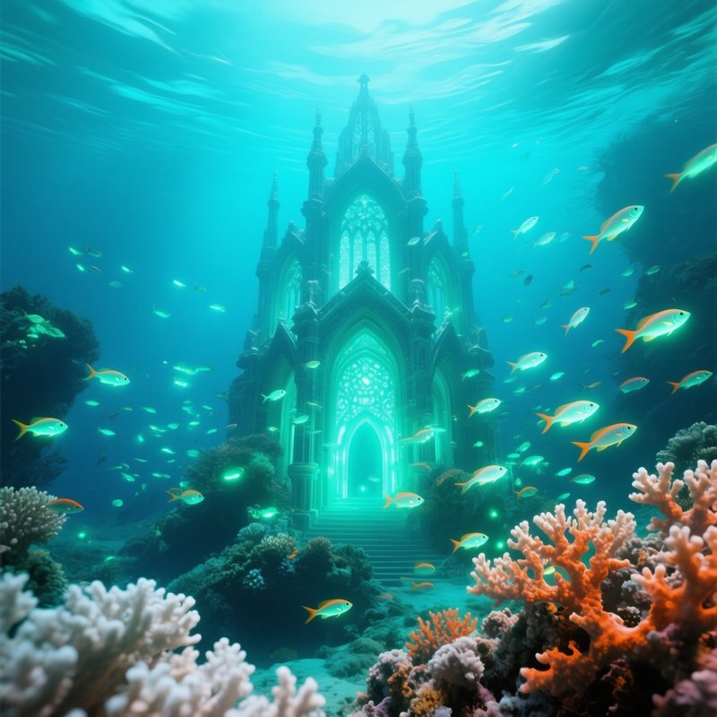 Underwater Coral Cathedral Glowing Fish