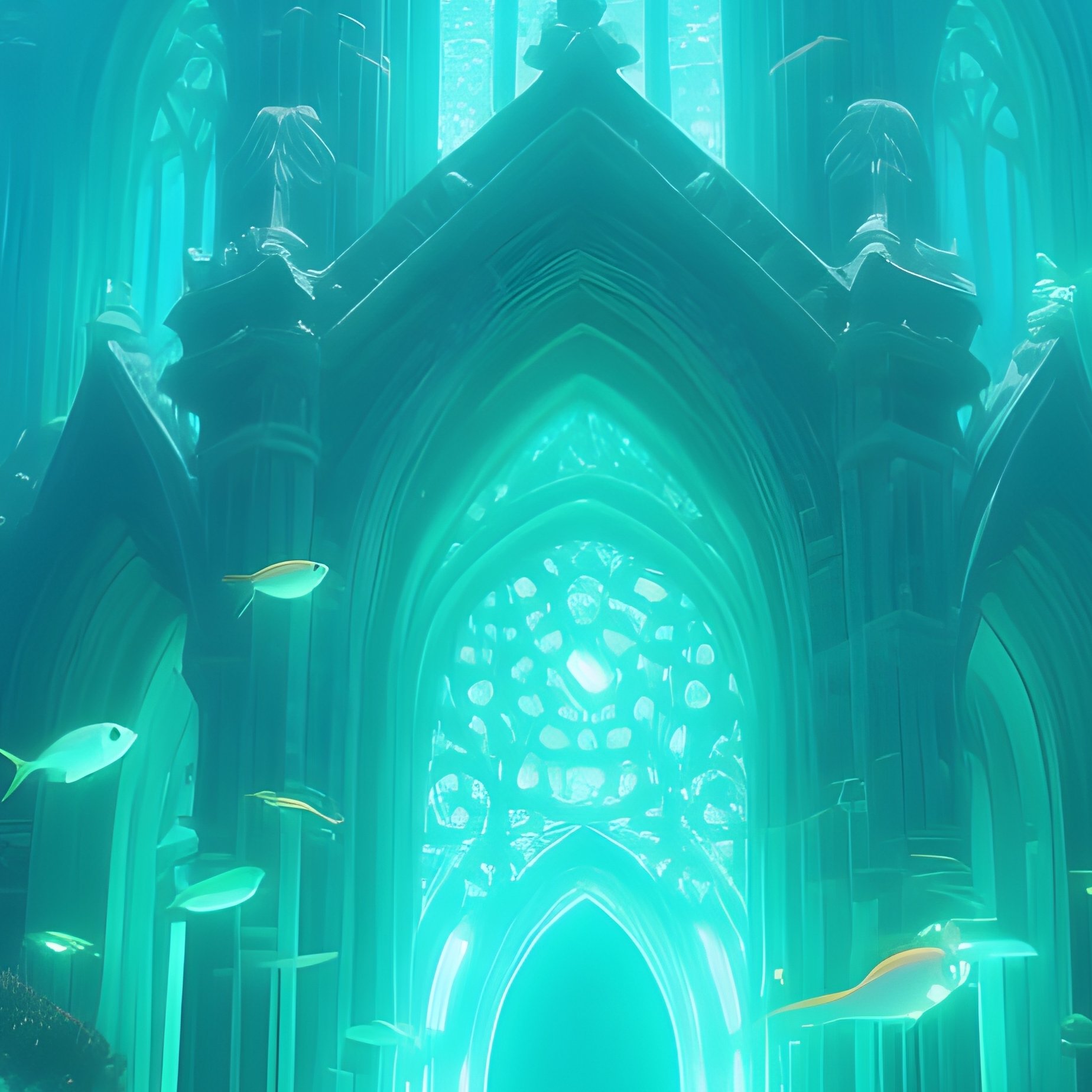 Underwater Coral Cathedral Glowing Fish - Full Resolution Quality Preview