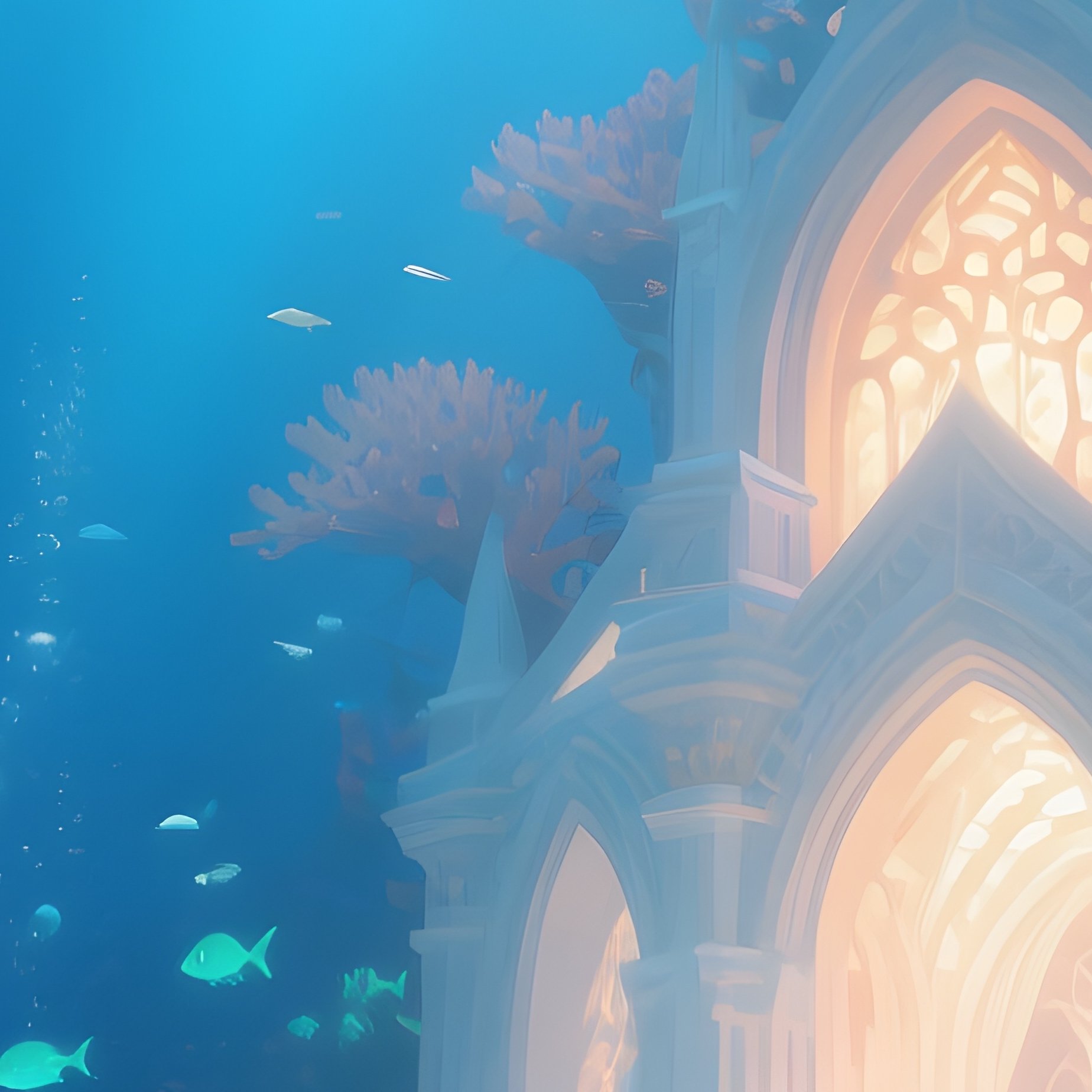 Underwater Coral Cathedral Glowing Fish 2 - Full Resolution Quality Preview