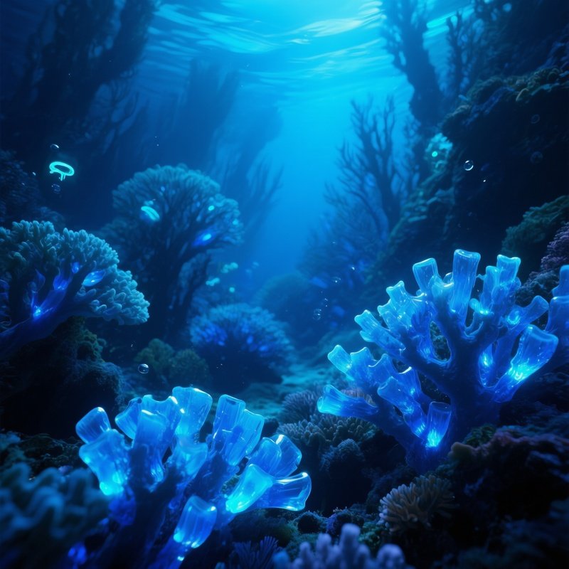 Underwater Coral Garden In Blue Shades