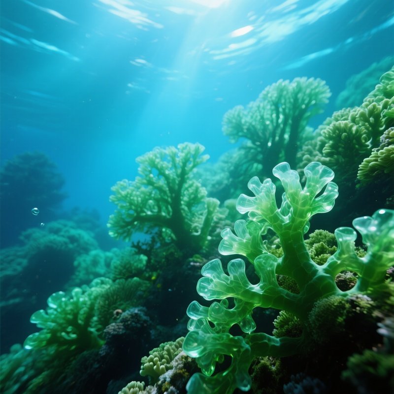 Underwater Coral Garden In Bright Green Shades