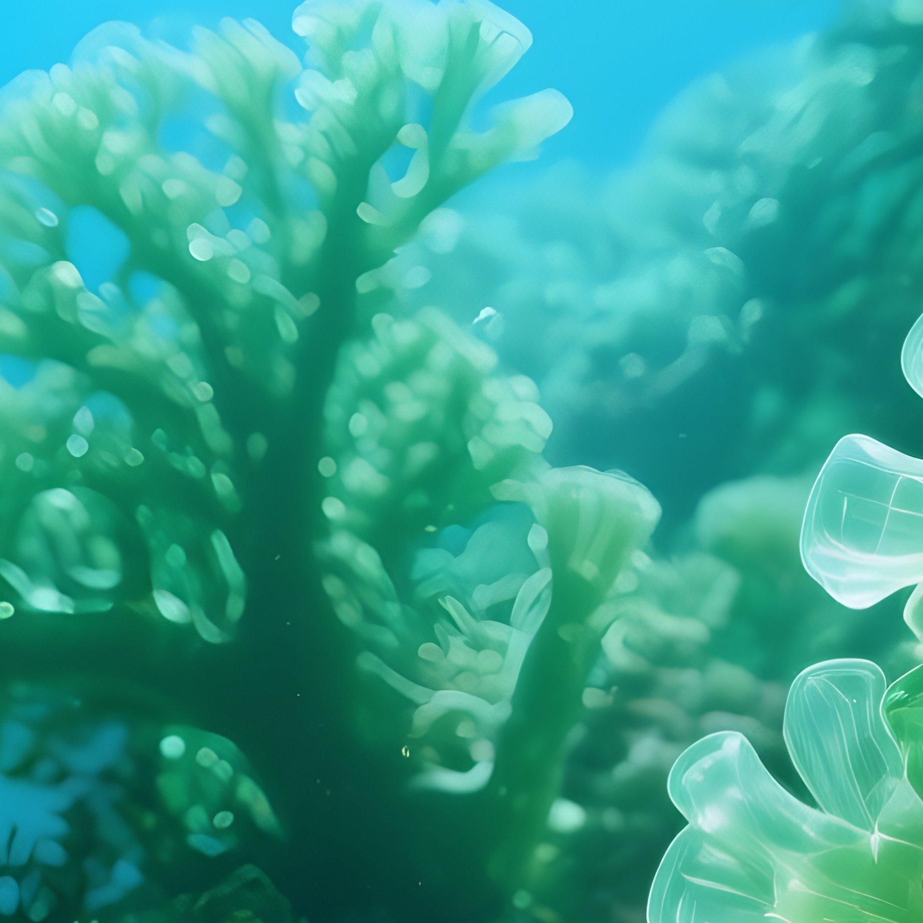 Underwater Coral Garden In Bright Green Shades - Full Resolution Quality Preview
