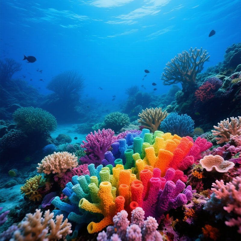 Underwater Coral Reef Rainbow Sponges