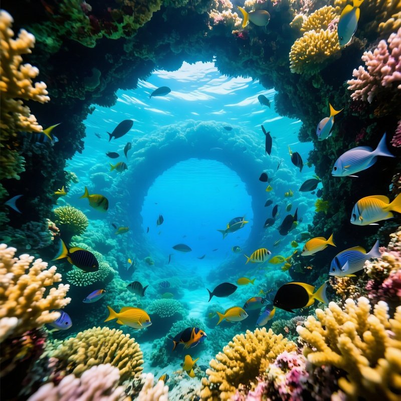 Underwater Coral Tunnel With Fish Rainbow Spiral
