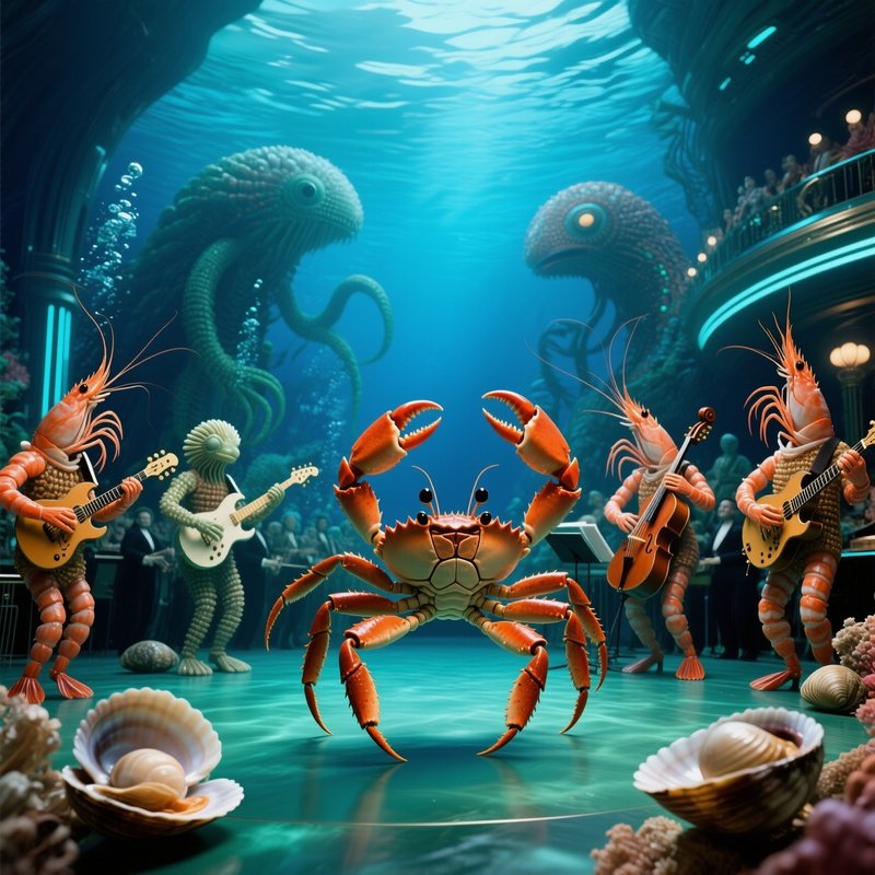 Underwater Crab Ballroom With Shrimp And Clams As Band Science Fiction