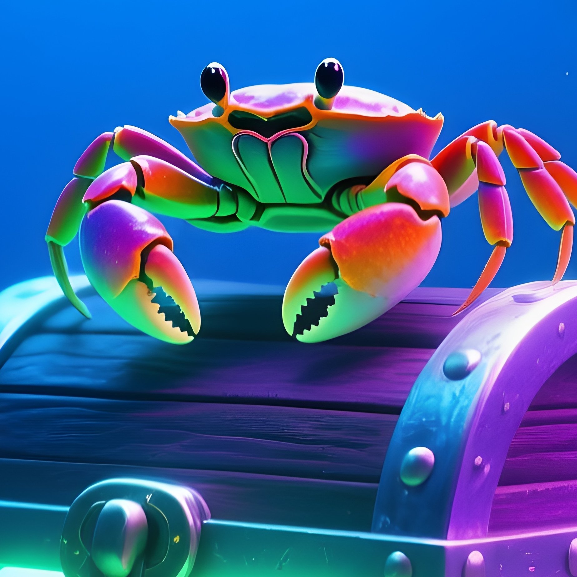 Underwater Crab On Glowing Chest - Full Resolution Quality Preview