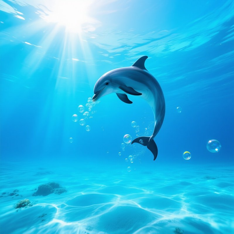 Underwater Dolphin Spinning Through Bubbles And Light Photography