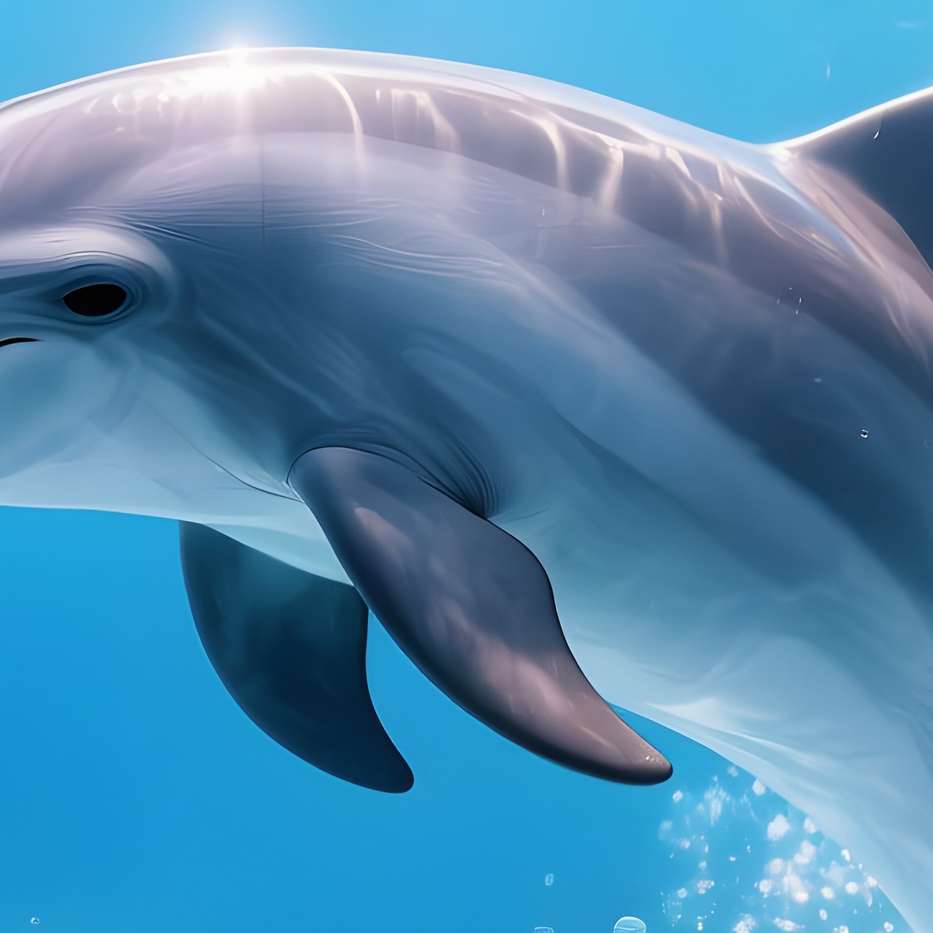 Underwater Dolphin Spinning Through Bubbles And Light - Full Resolution Quality Preview