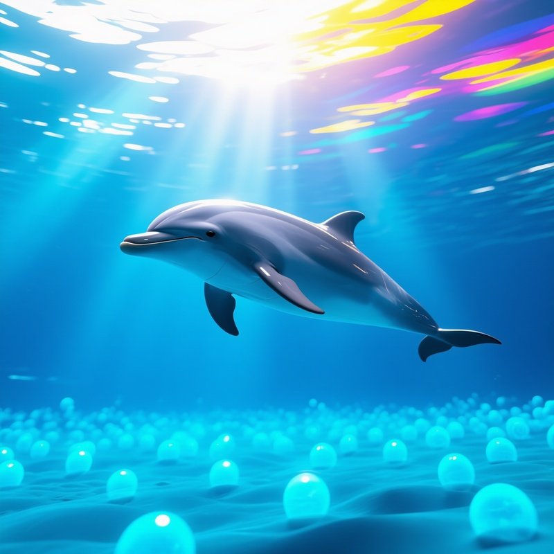 Underwater Dolphin Spinning Through Bubbles And Light Science Fiction