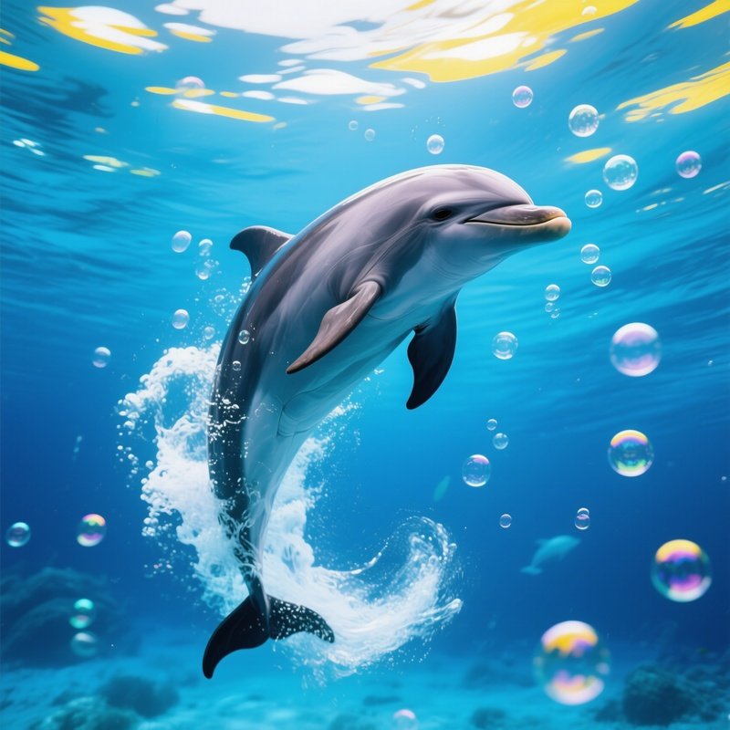 Underwater Dolphin Spinning Through Bubbles And Light Movie