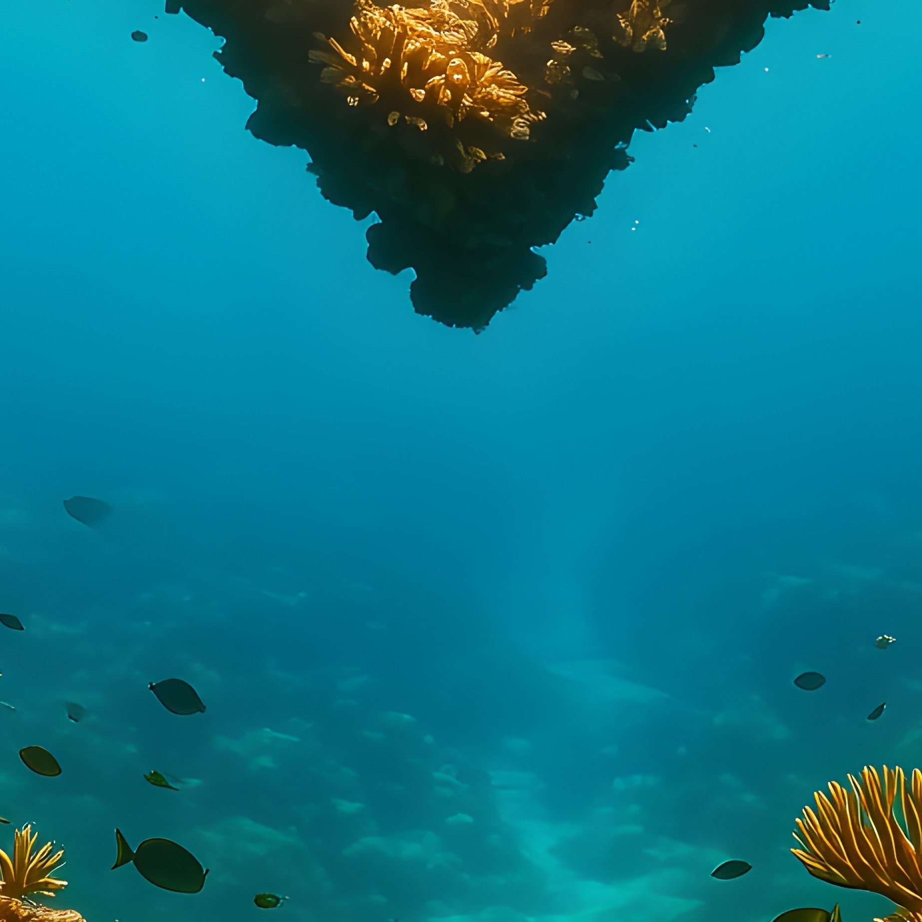 Underwater Heart Shaped Coral Reef In Golden Sunlight - Full Resolution Quality Preview