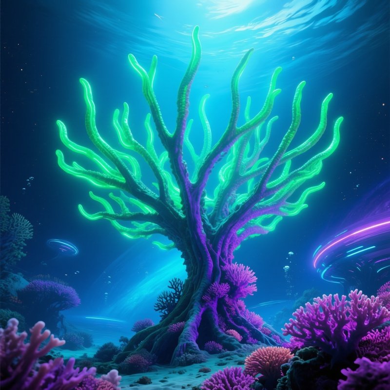 Underwater Image Coral Tree Reaching Toward Surface Fictional