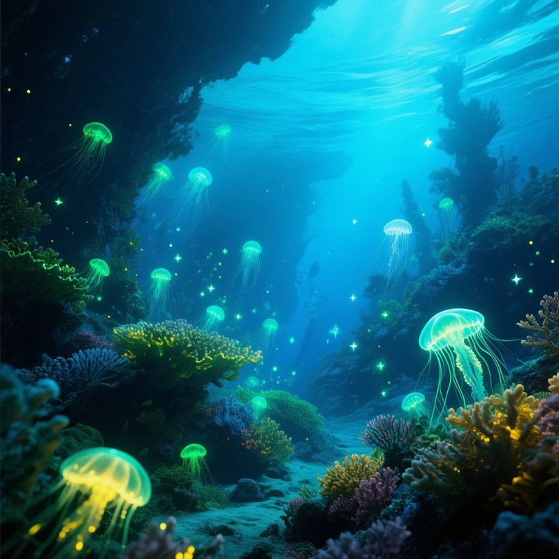 Underwater Image Glowing Plankton Reef Fantasy