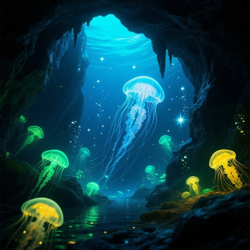 Underwater Image Glowing Plankton Stars Science Fiction