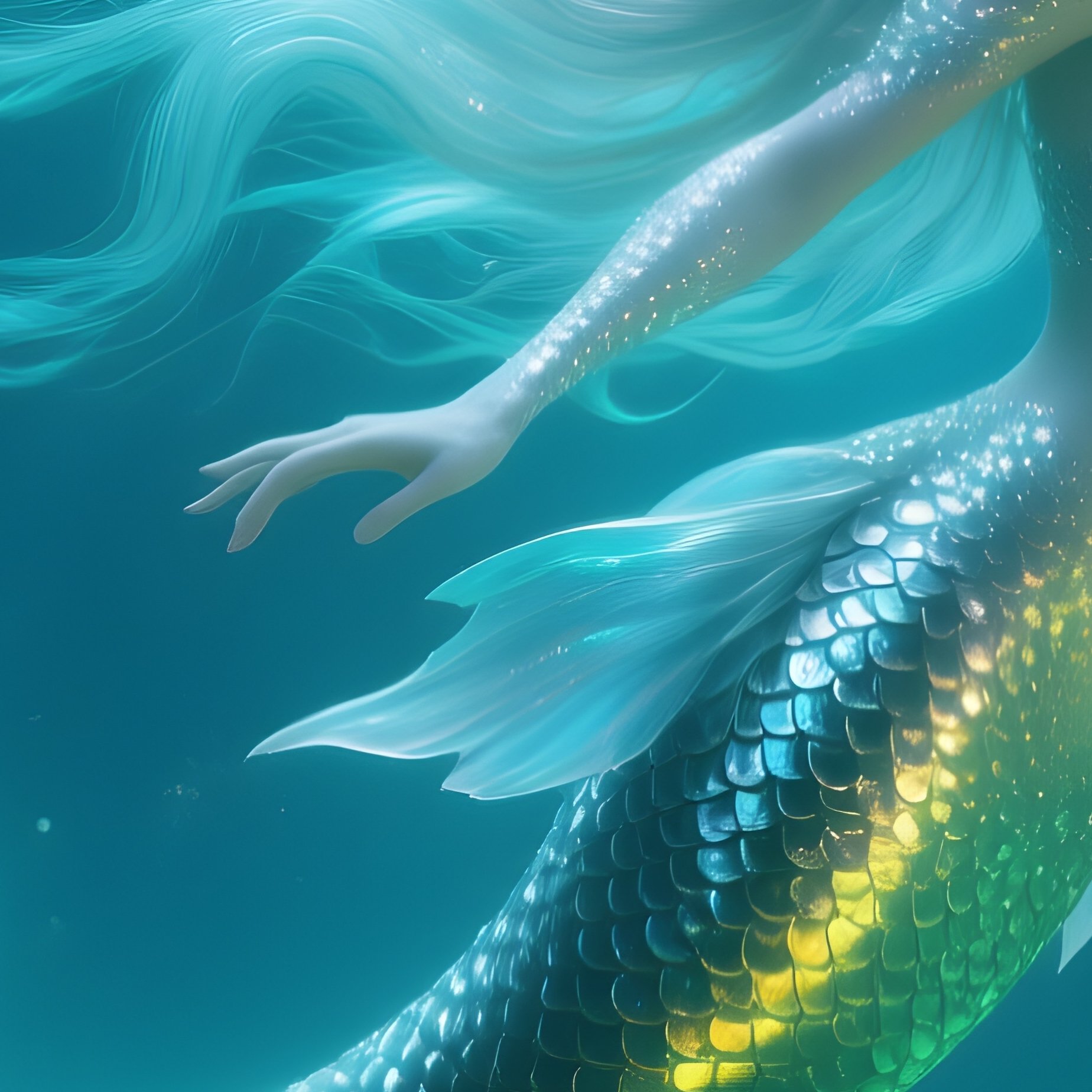 Underwater Mermaid Exploring Sea Flowers - Full Resolution Quality Preview