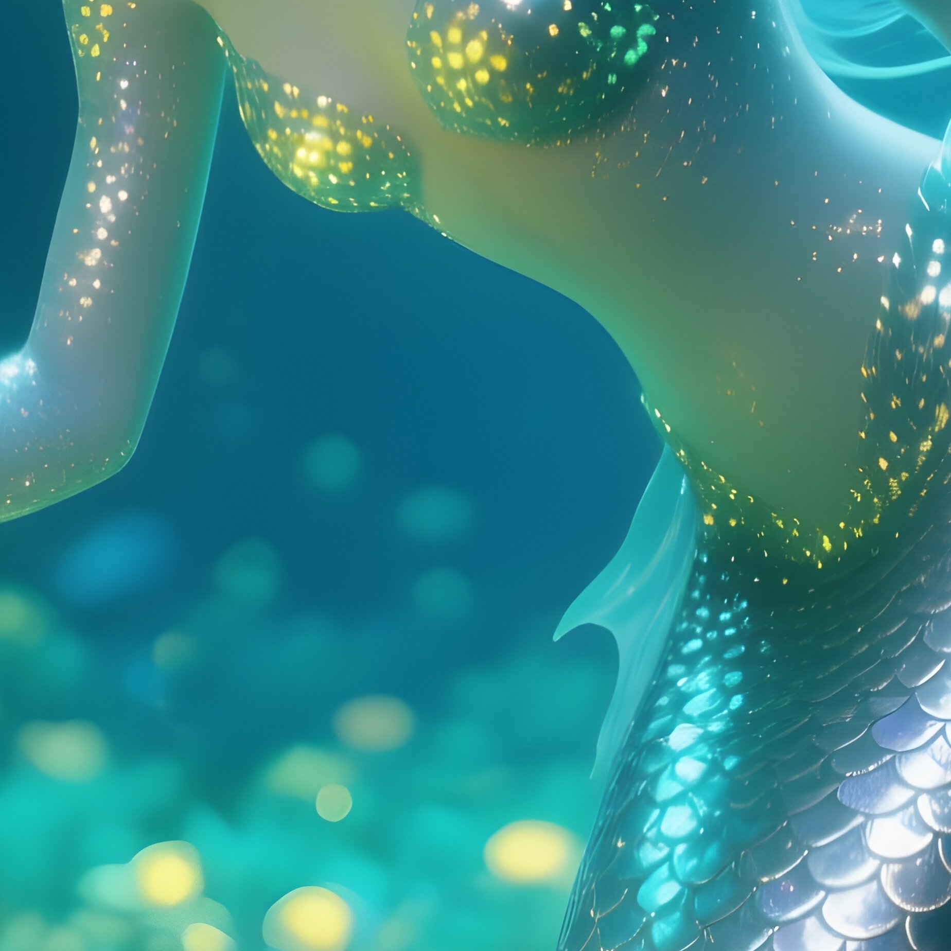 Underwater Mermaid Exploring Sea Flowers Digital - Full Resolution Quality Preview