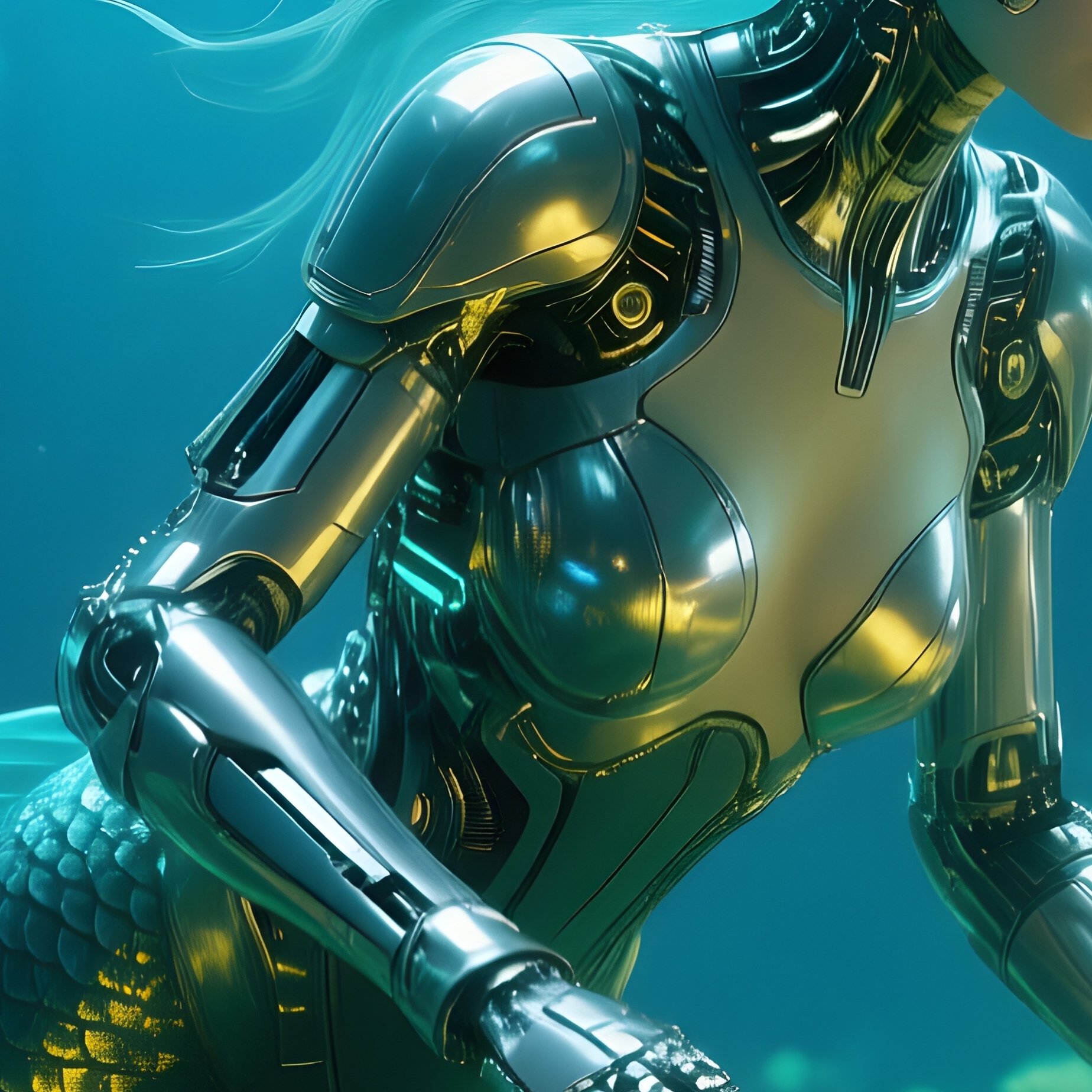 Underwater Mermaid Exploring Sea Flowers Science Fiction - Full Resolution Quality Preview