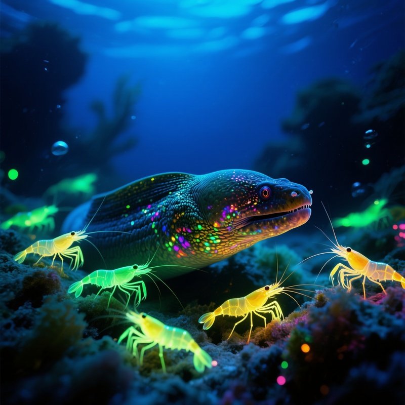 Underwater Scene Moray Eel Bioluminescent Shrimp