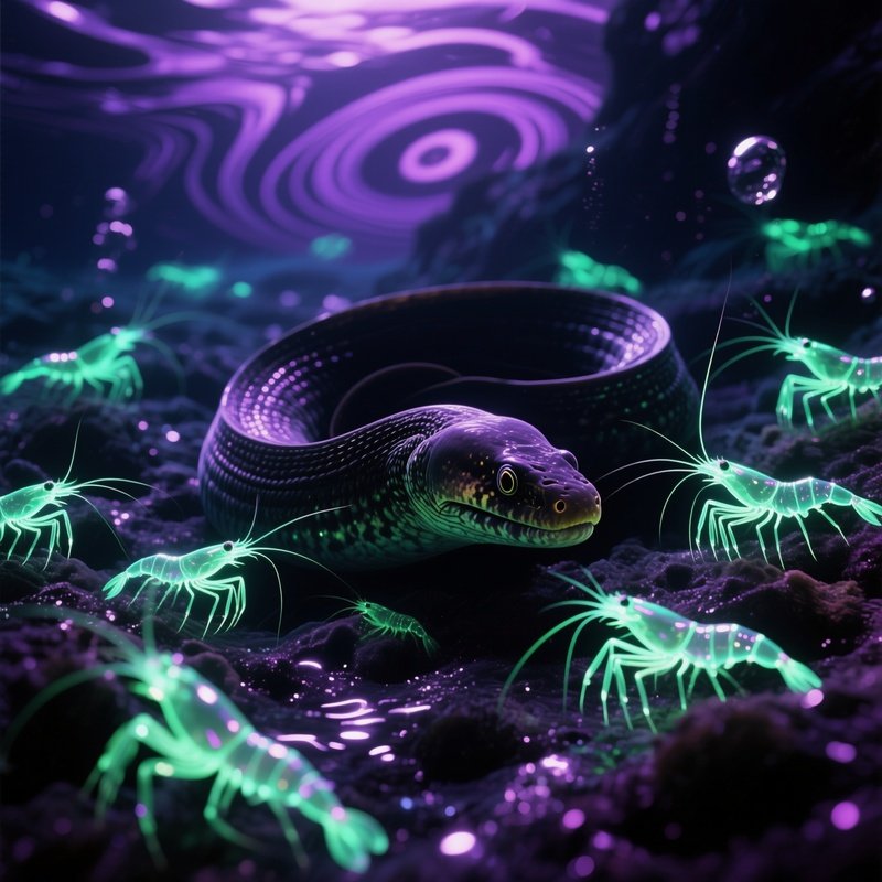 Underwater Scene Moray Eel Bioluminescent Shrimp Alien Fantasy