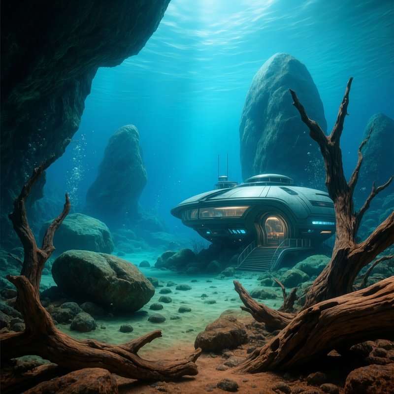 Underwater Scene With Natural Rocks And Driftwood