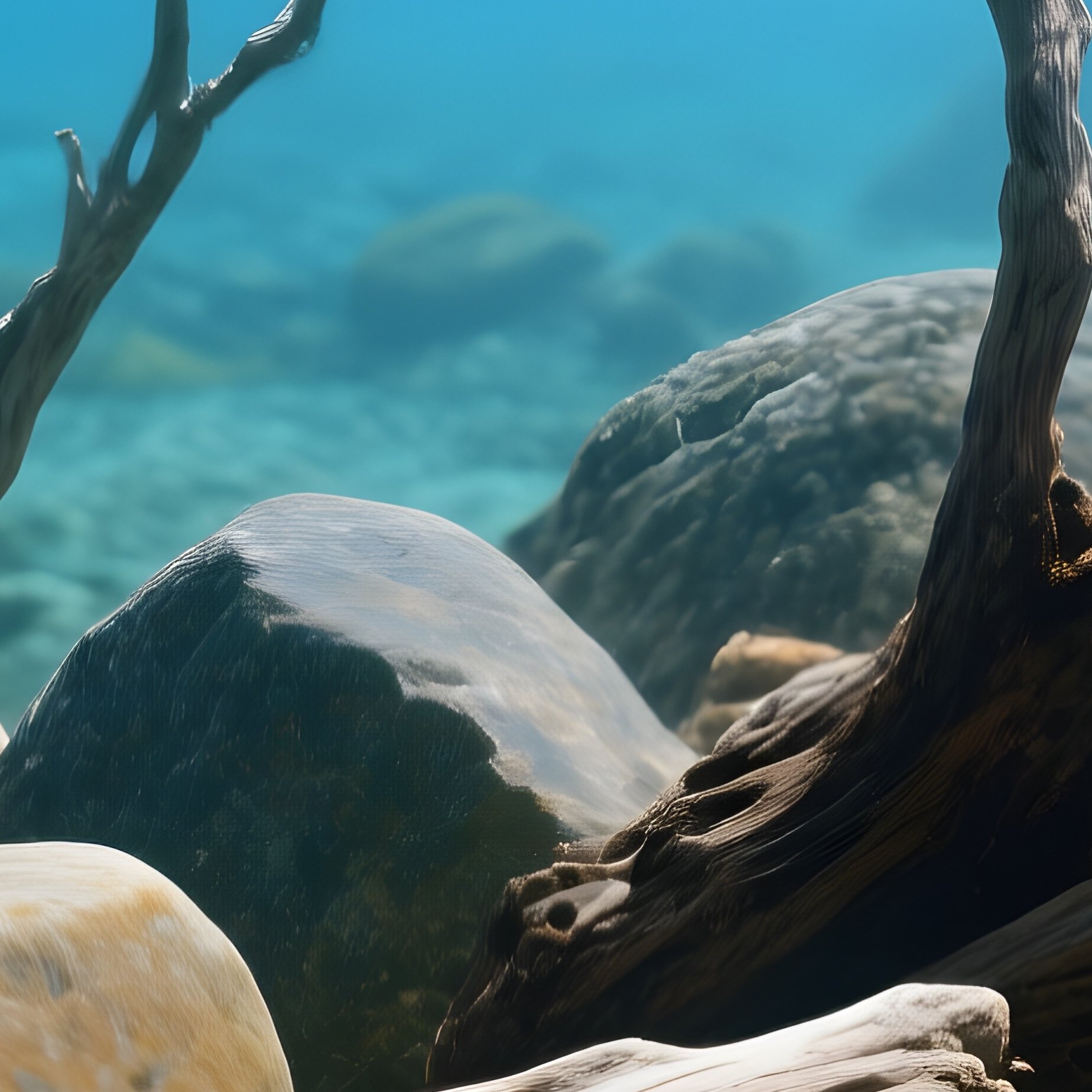 Underwater Scene With Natural Rocks And Driftwood - Full Resolution Quality Preview