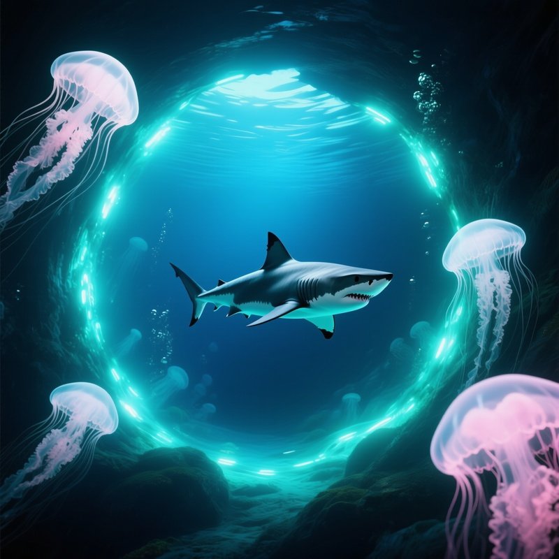 Underwater Shark Glowing Jellyfish Tunnel