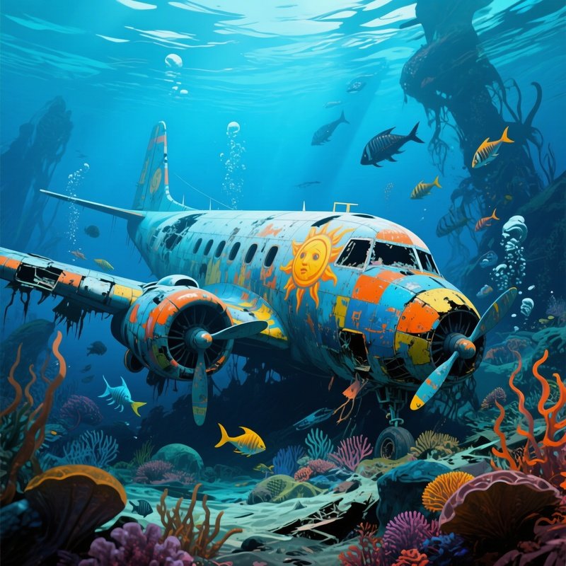 Underwater Sunken Airplane Digital Art