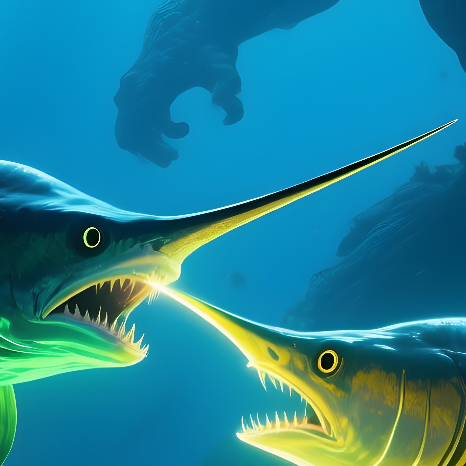 Underwater Swordfish Duel Glowing Giants - Full Resolution Quality Preview