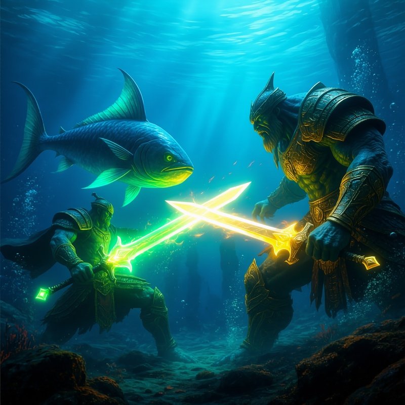 Underwater Swordfish Duel Glowing Giants