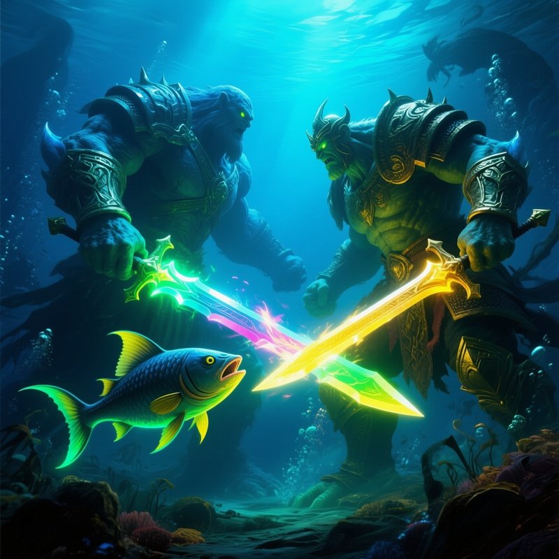 Underwater Swordfish Duel Glowing Giants