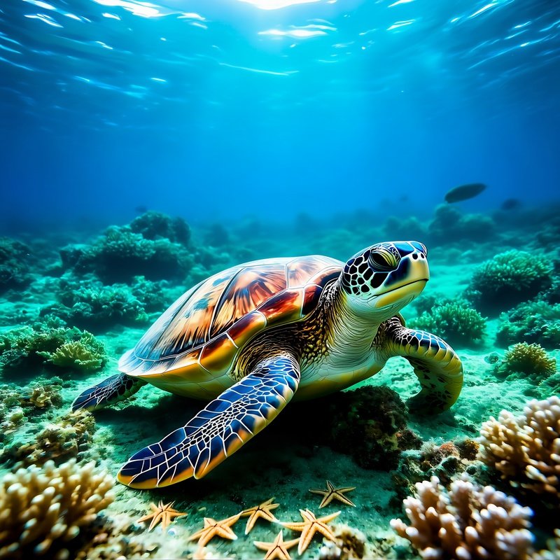 Underwater Turtle Corals And Starfish