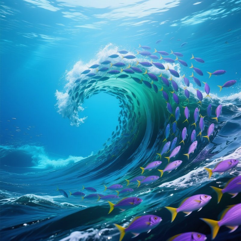 Underwater Wave Fish School