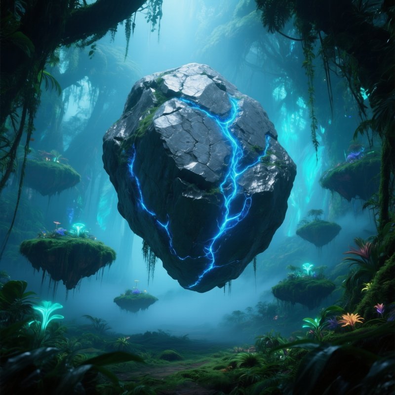 Unobtainium Floating Rock Glowing Blue Veins Avatar Style